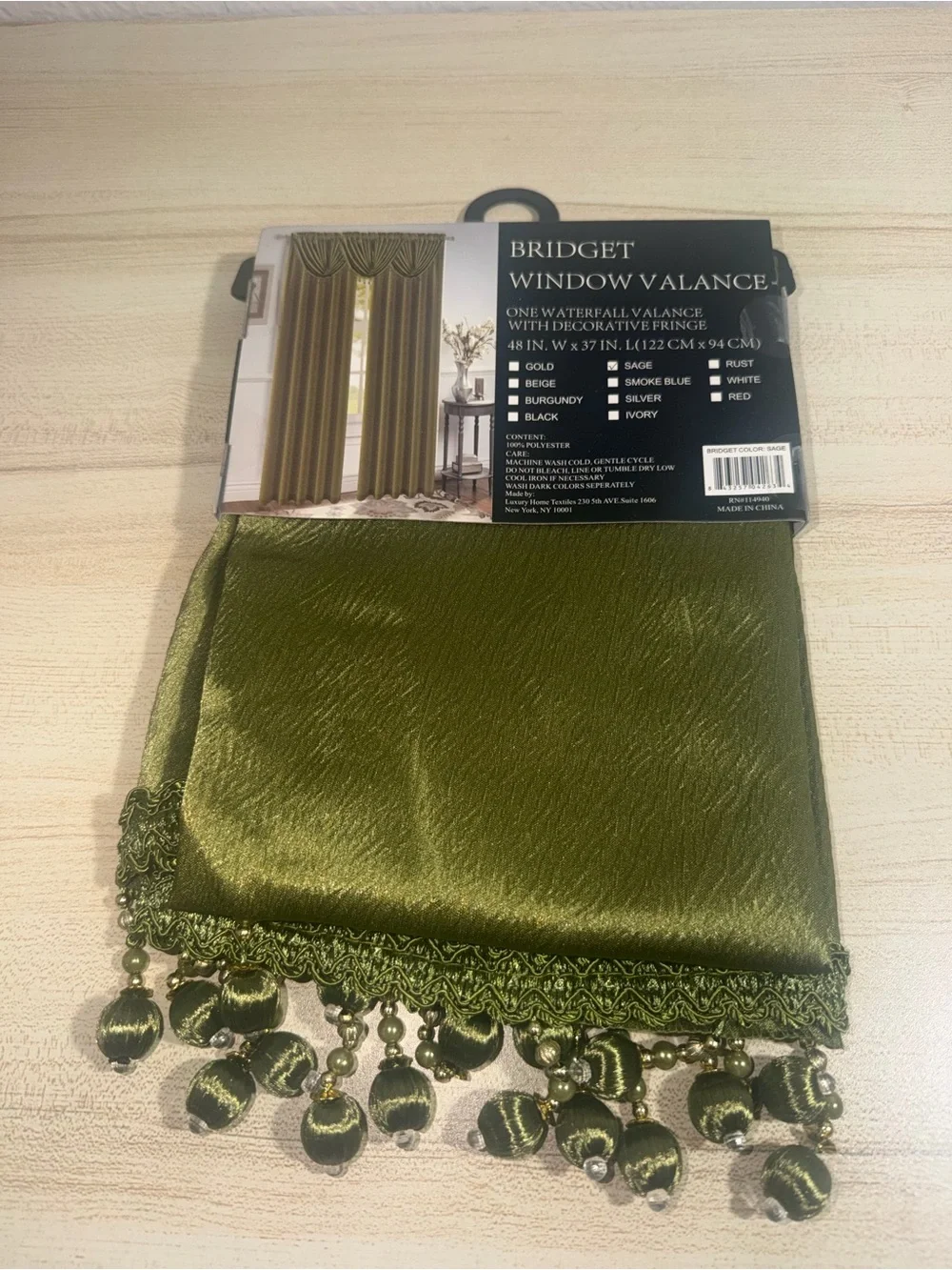 NWT Pack of 2 Bridget Window Valance Crushed Satin Sage Green